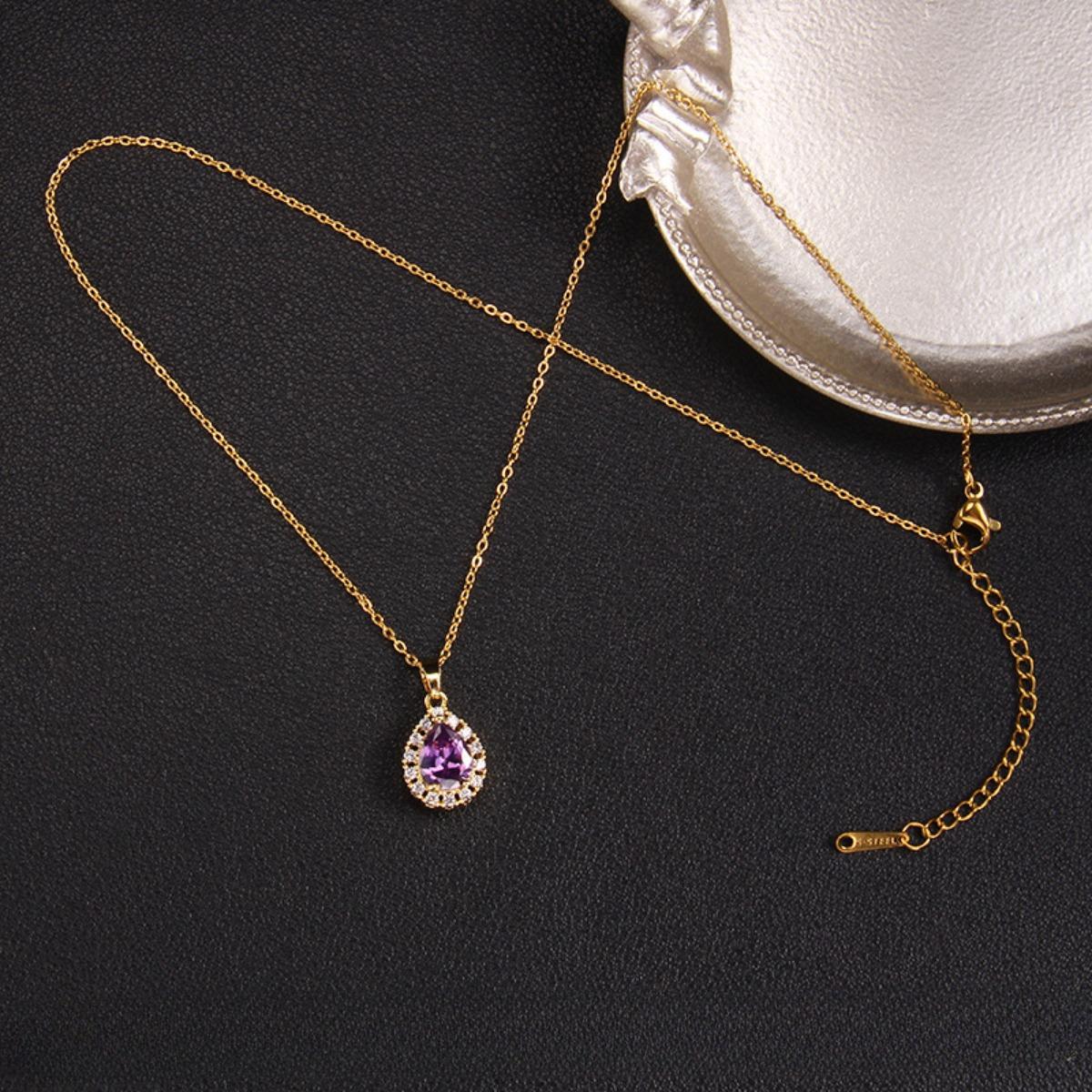 

Ожерелье с кулоном из фиолетового циркона, женское ожерелье с подвеской Ins Wind Wild, ювелирные изделия A893 фиолетовый