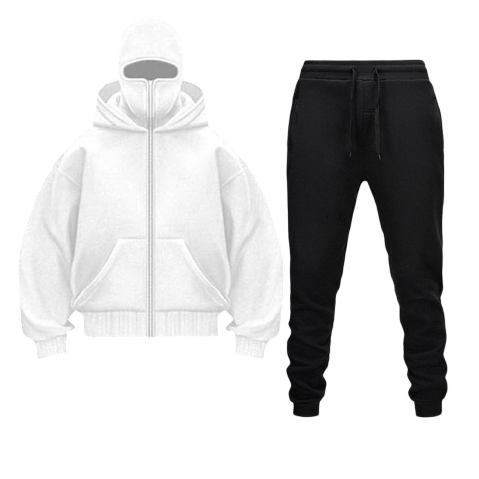 

Толстовка с двойным капюшоном на молнии для мужчин и женщин. Повседневный спортивный комплект толстовки и спортивных штанов на молнии для пары. XL белый