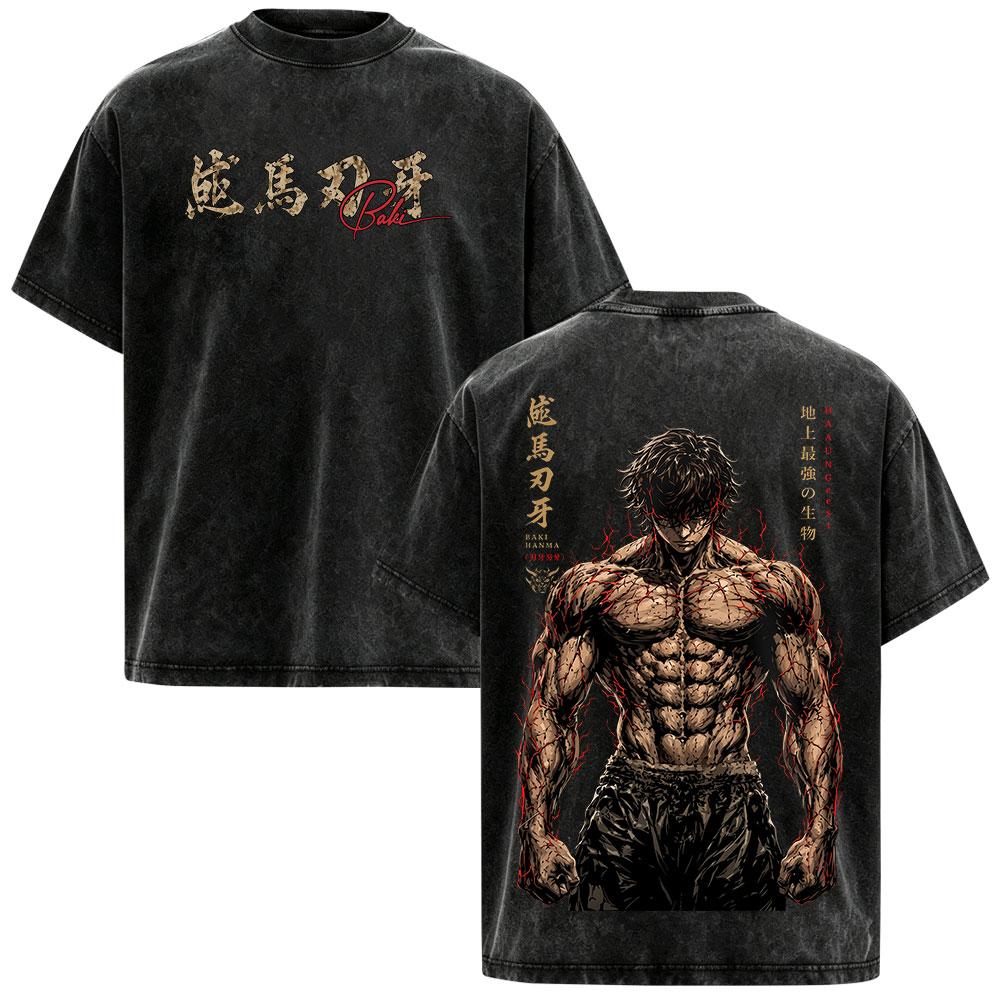 Anime Baki Hanma Yujiro Cool Graphic Vintage Washed T Shirts Men's Women Clothing Fashion Cotton Oversized Short Sleeve T-shirt