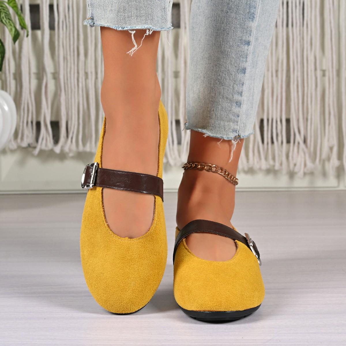 

Туфли Мэри Джейн в стиле Мори, ретро, женские, 2025 - Новые весенне-осенние шлепанцы на каблуке с мягкой подошвой, кожаные балетки, дизайн с неглубоким вырезом 42 жёлтый