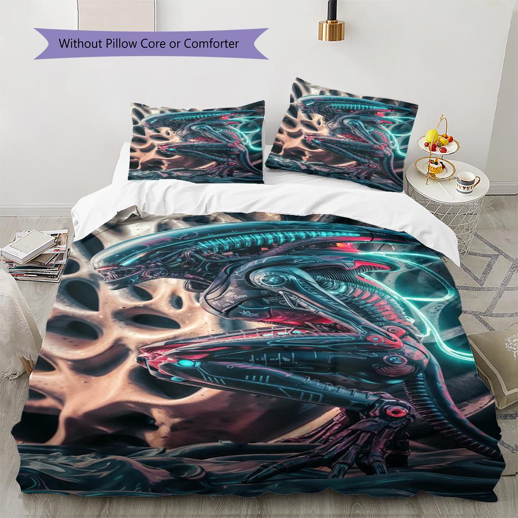 Aliens Pattern Bedding Quilt Set Quilt Cover Pillowcase Home Decoration Gift (1 * duvet cover + 2 * pillowcase, without core)