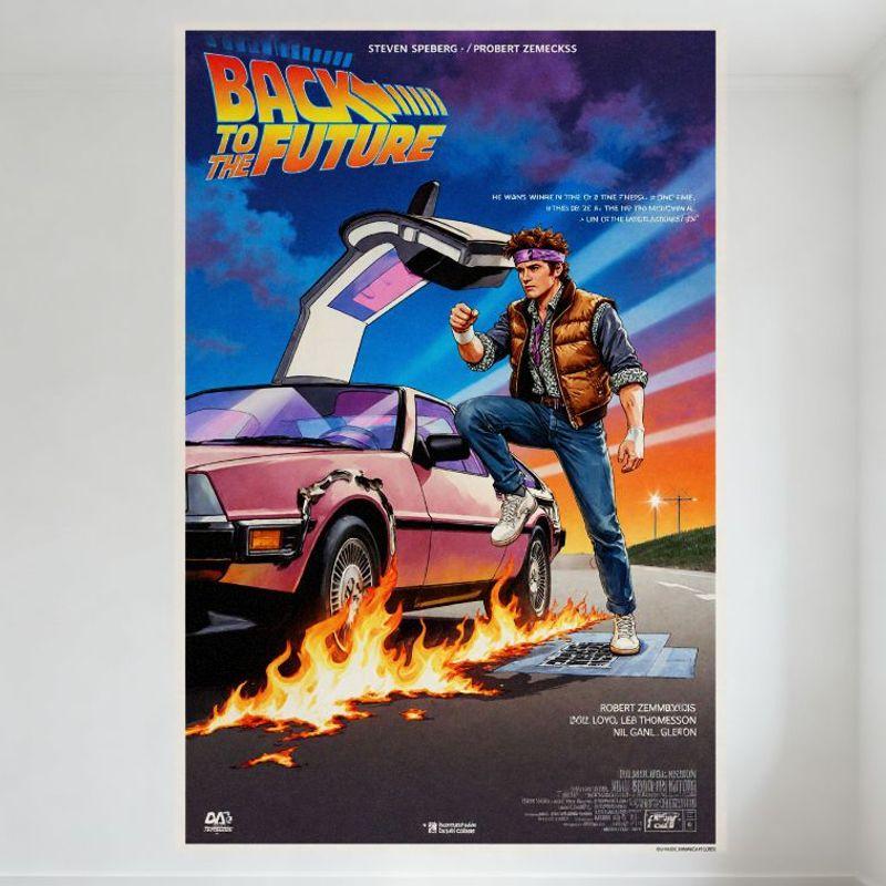 Back to the Future Metal Tin Sign, Steven Spielberg Robert Zemeckis Movie Poster, Retro 80s DeLorean Time Machine & Marty McFly 20x30cm（7.8x11.8inch）