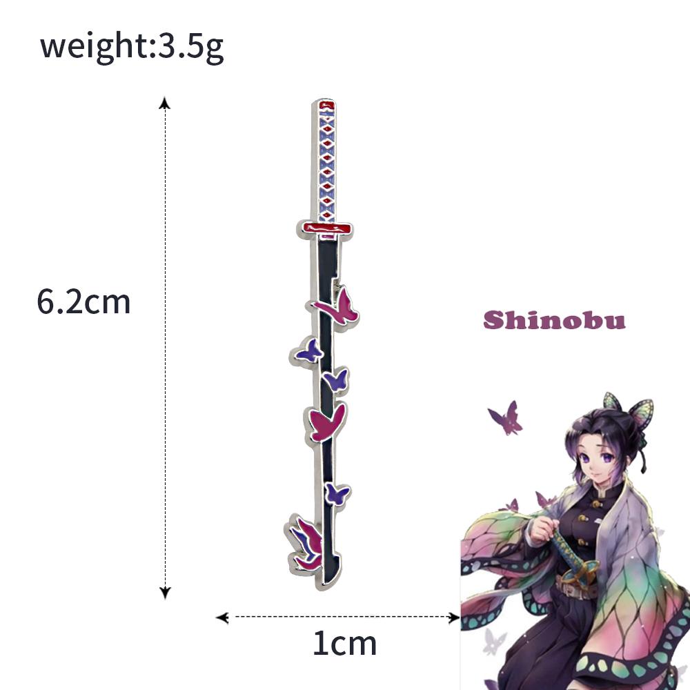 Anime Demon Slayer Kimetsu No Yaiba Sword Brooch Pins Tomioka Giyuu Kochou Shinobu Weapon Brooch Cosplay Jewelry Accessories