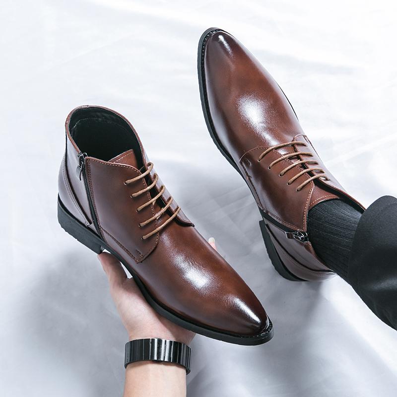 British Style Fashion High Top Shoes Men's Suit Short Boots Banquet Formal Boots Men's Genuine Leather Boots Free Delivery