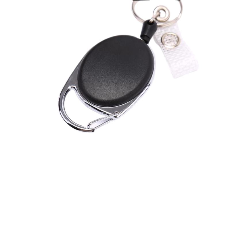 1Pc Black Wire Rope Keychain Keyring Steel Cord 60Cm Retractable Id Card Holder