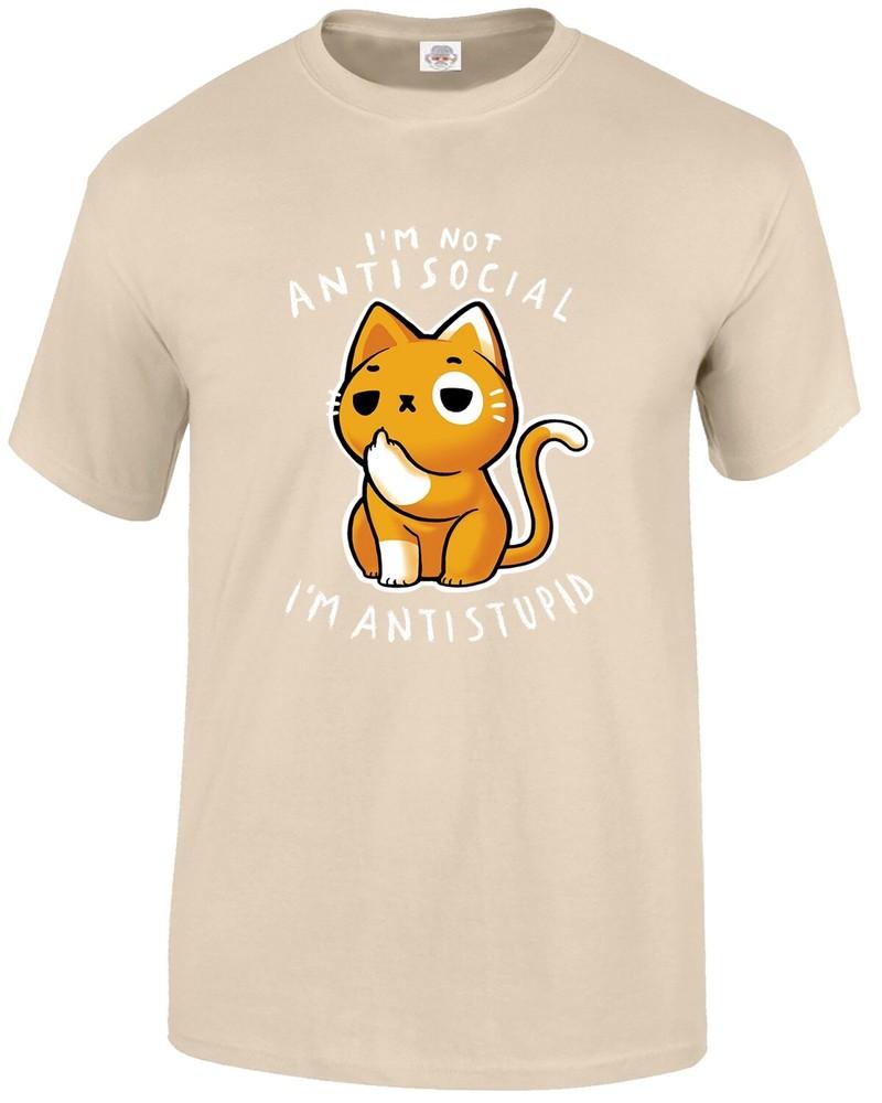 Im not antisocial im antistupid tshirt mens funny sarcastic cute cat tee top 2XL