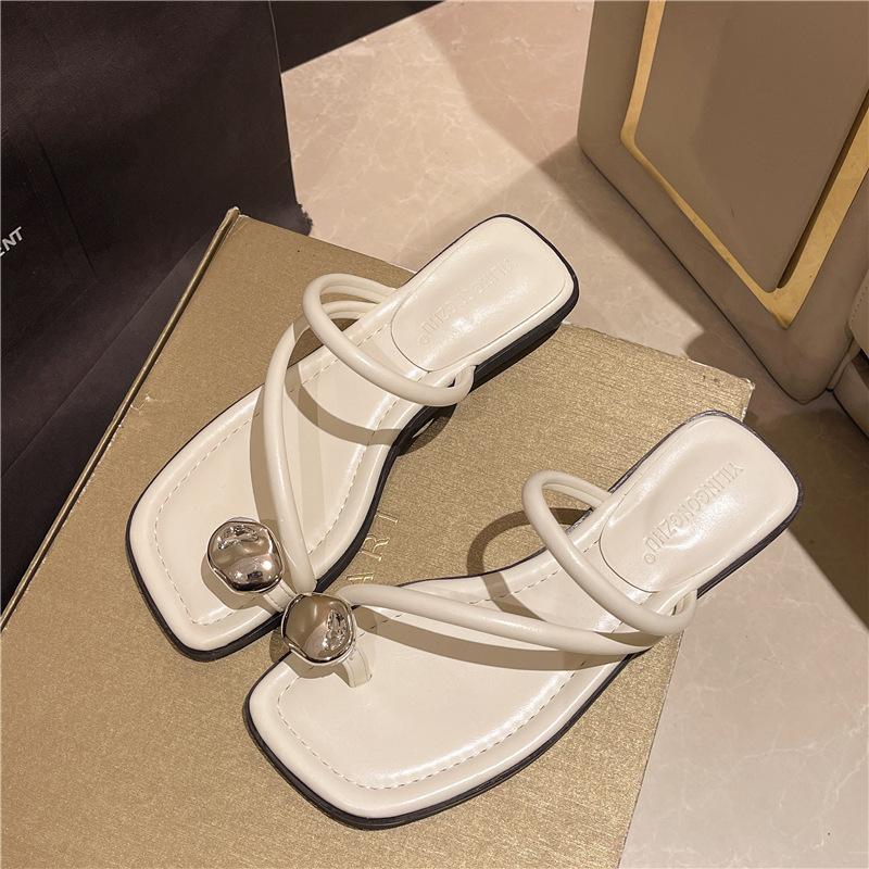 

Нишевые шлепанцы с квадратным носком и защипом, женская летняя новинка для улицы, с юбкой, на низком каблуке, крутые шлепанцы 40 бежевый