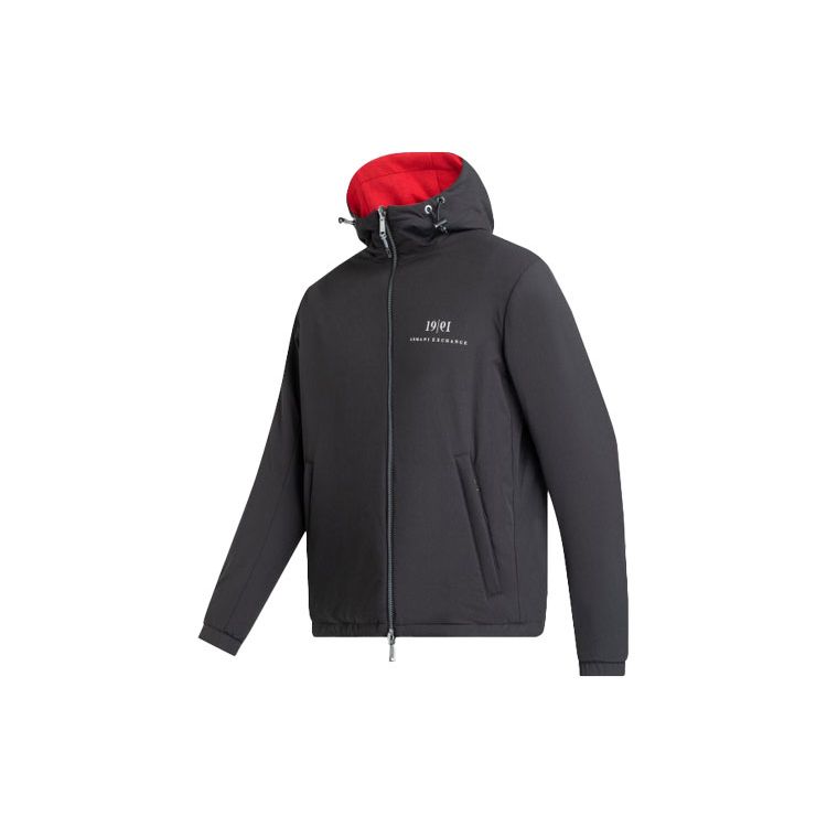 Armani Exchange Solide Logo-Buchstaben-Print Kapuzen-Reißverschlussjacke Herrenjacken Schwarz 6KZB56-ZNVQZ-1200