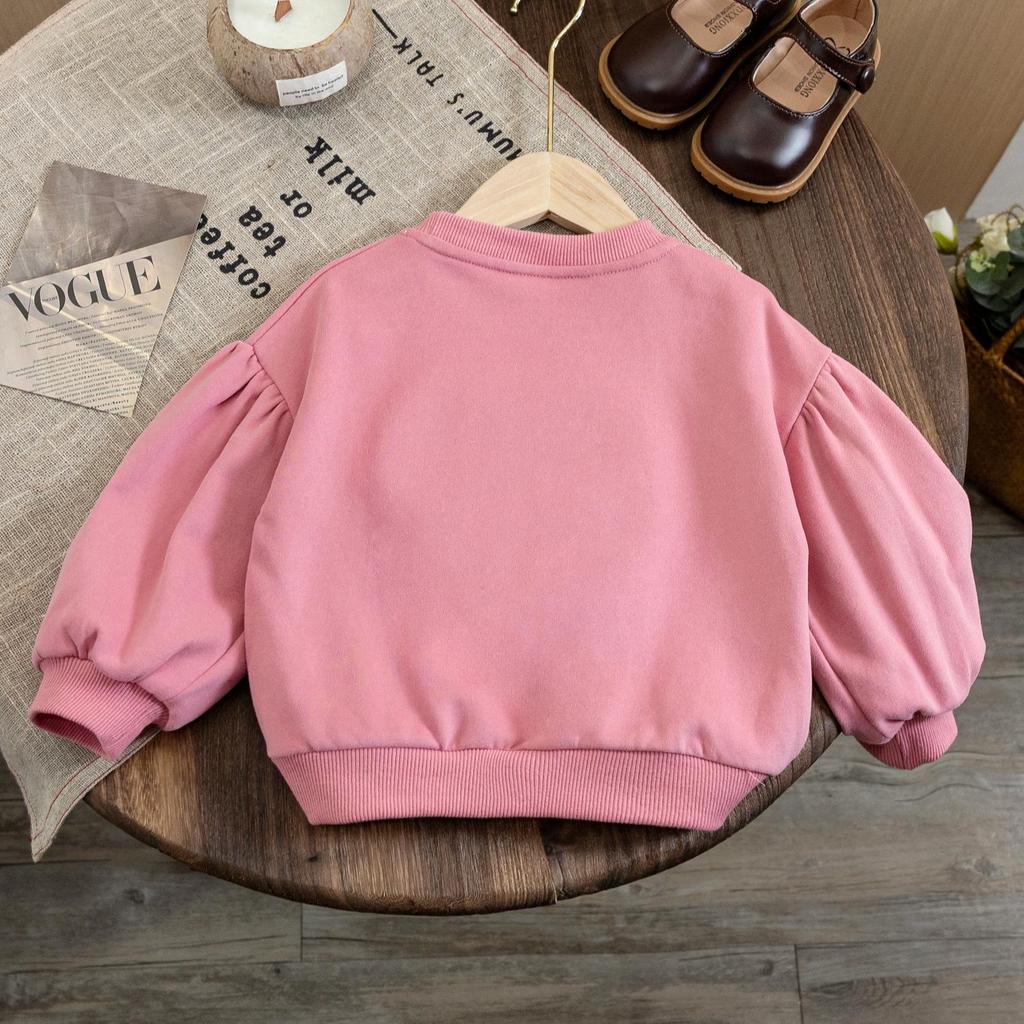 Girls' 2025 Autumn Heart Design Loose Pullover Top