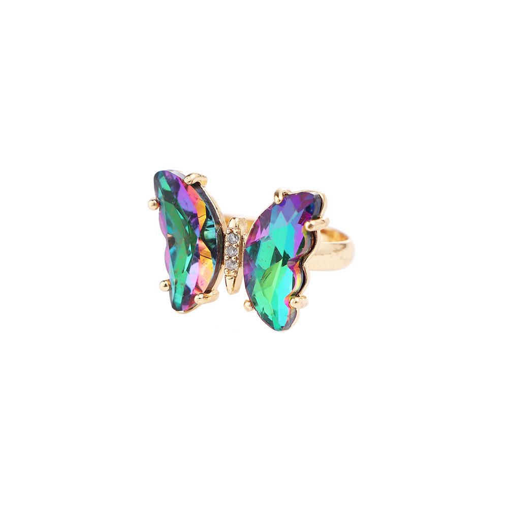 Personality Girls Korean Gradient Color Finger Rings Crystal Butterfly Open Ring Fashion Jewelry
