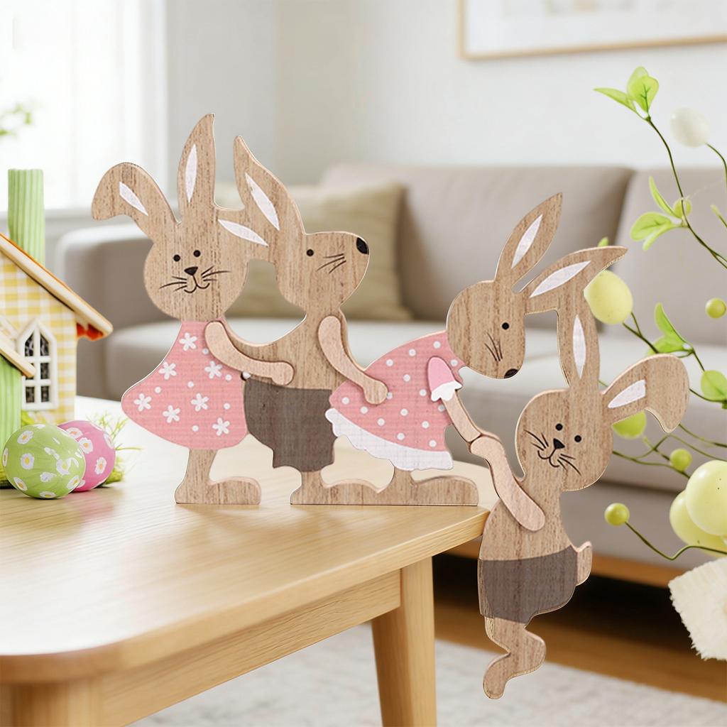 Hand in Hand Holzhasen-Ornament, Tischhasen-Wippe Dekoration, Hasen Dekoration Geschenk für Zuhause, Büros, Osterdekorationen