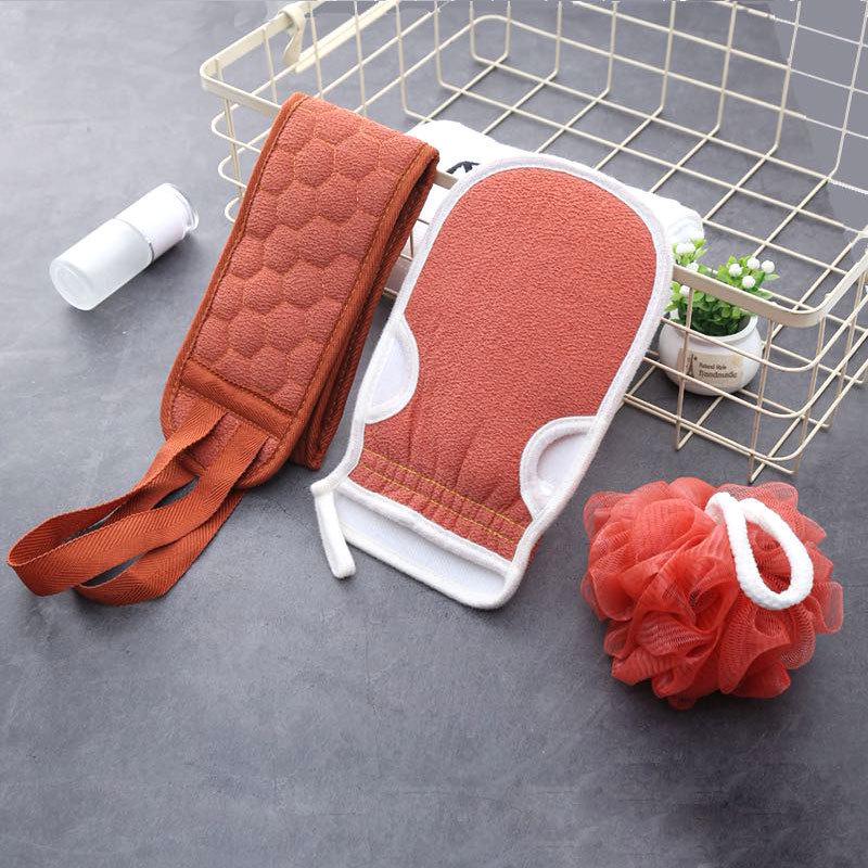 Exfoliating Bath Set: Includes Thickened Gloves, Decontaminating Bath Ball, and Back Scrubber Towel
