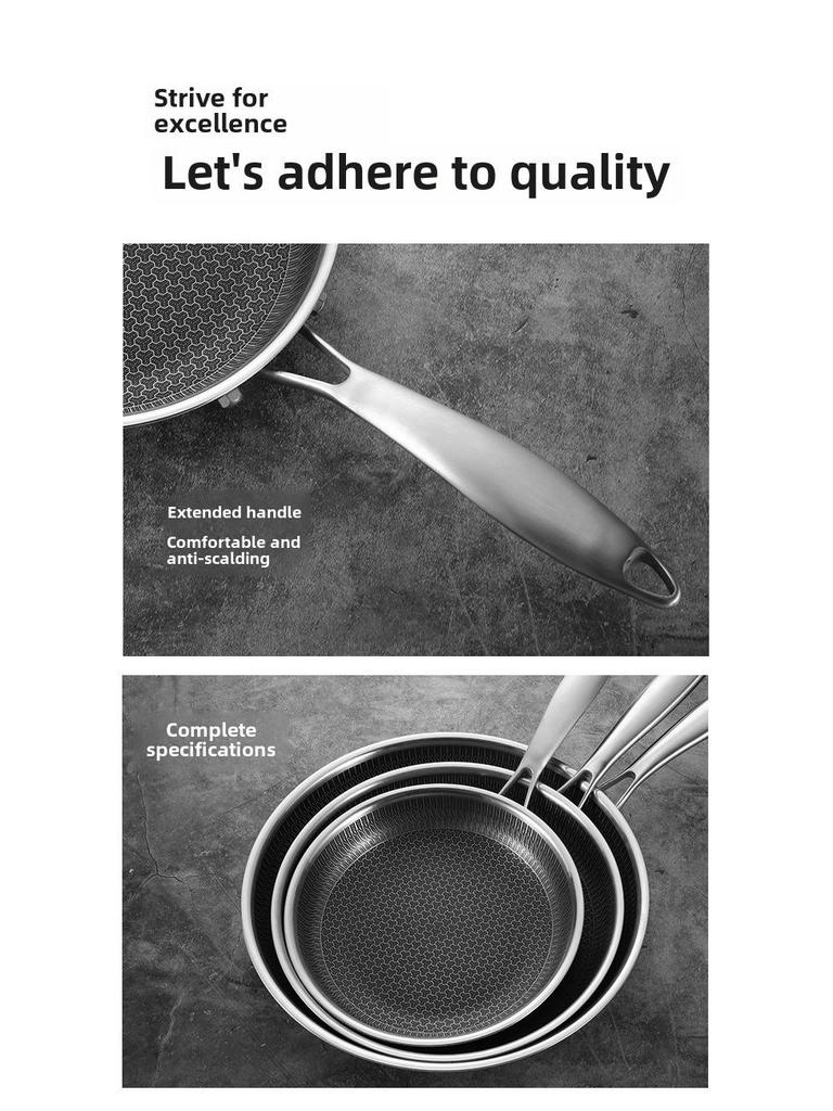 Three-Layer Stainless Steel Non-Stick Frying Pan - Honeycomb Design for Egg and Steak