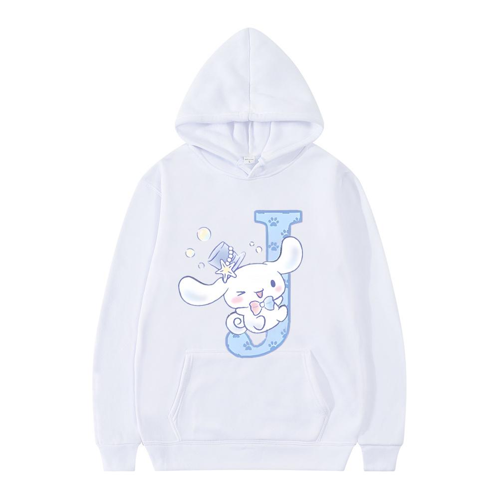 

New Sanrio Cinnamoroll Woman and Men White Hoodies Letter A B C D Sweatshirts Clothes Kawaii Pullover Anime Cartoons Casual Tops 3XL