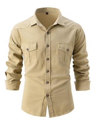 Herrenhemd im europäischen Stil aus gewaschener Stretch-Baumwolle, Business Casual, langärmlig