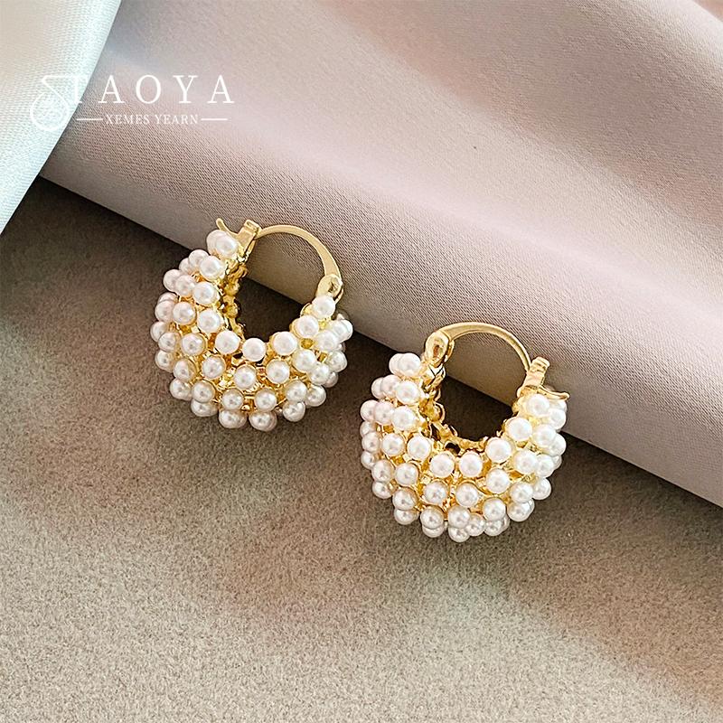 2026 New Design Rice Pearl Pearl embellished Metal Flower Basket Earrings for Korean Women s Fashion Jewelry Ear Accessories