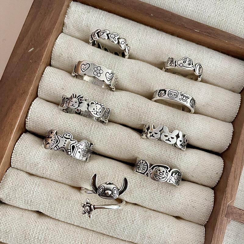 

Корейский мультяшный пряничный человечек, регулируемое кольцо из стерлингового серебра 925 пробы - Дизайн кошки и собаки, не тускнеет, уникальный стиль личности. Adjustable opening