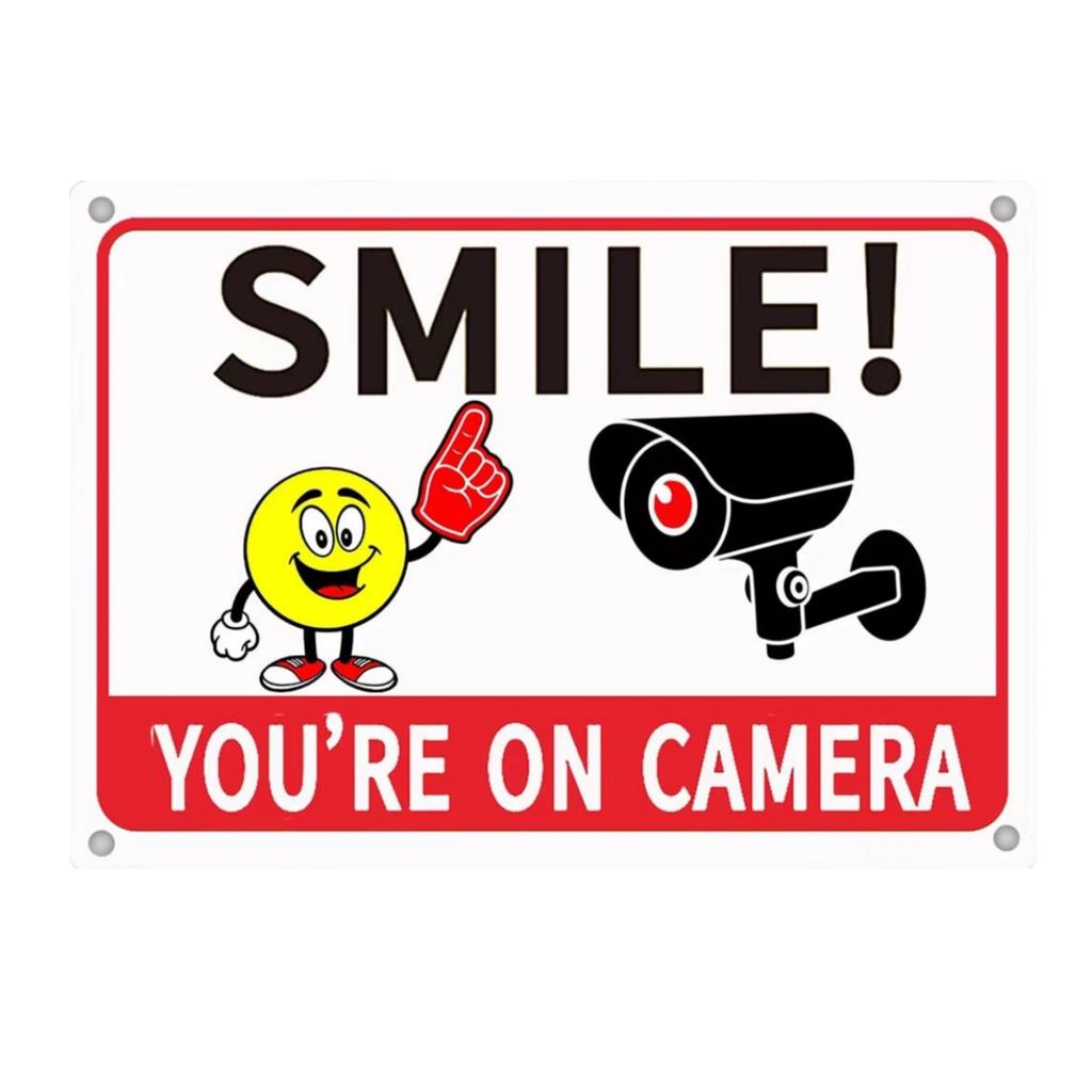 1pcs Warning Metal Sign “Smile You’re On Camera” Tin Sign, Aluminum Sign, Easy To Install,Waterpoof,More Picture for Choose