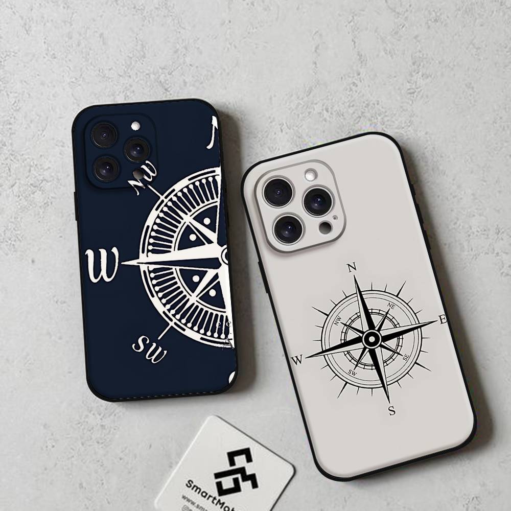 Fashion Vintage Compass Black Phone Case That Fits For IPhone 17,16,15,11,13,14 Pro Max,Plus,X,Xr,Xs Max,13Mini