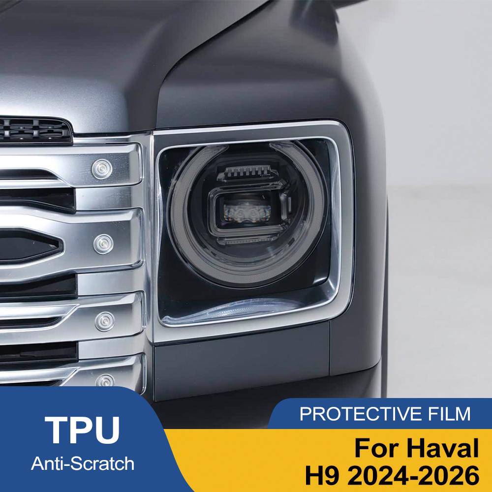 Smoke Black High-Gloss Pre-Cut Headlight Protection Film For Haval H9 2025-2026 TPU PPF Anti-Scratch Car Vinyl Wrapping Kit
