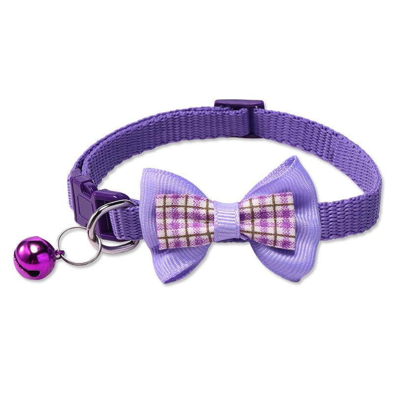 Cute Plaid Bow Tie Pet Collar Adjustable Polyester Dog Cat Necklace Bell Charm Colorful Checkered Design Winter/Spring Summer