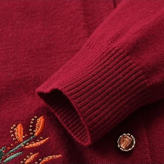 Spring Autumn Women's Thin Knit Cardigan Loose Fit Round Neck Printed Knit Cardigan