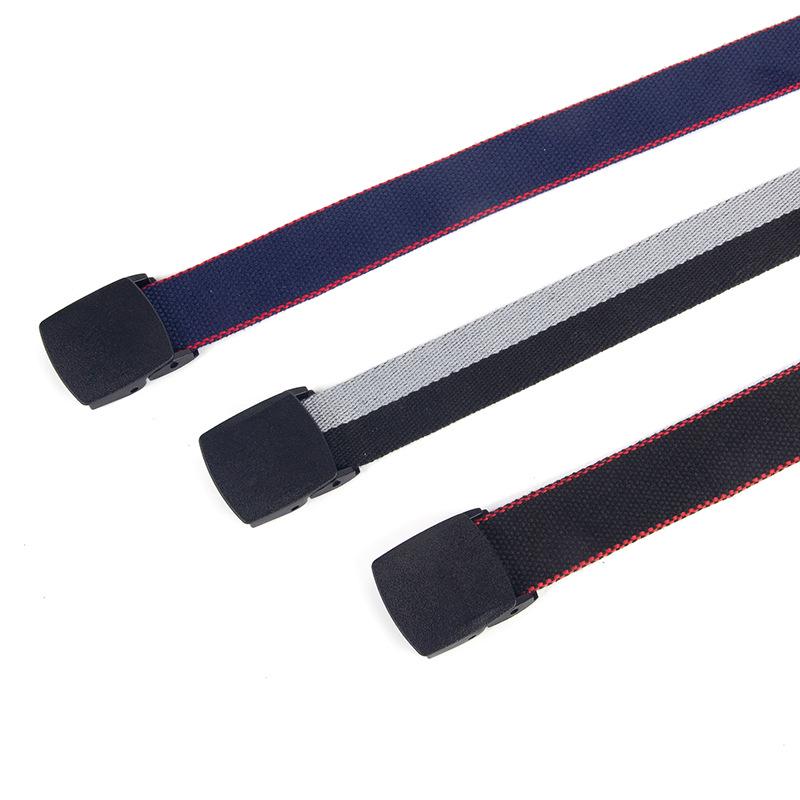 Striped Canvas Belt with POM Steel Buckle - Casual Woven Cotton Design