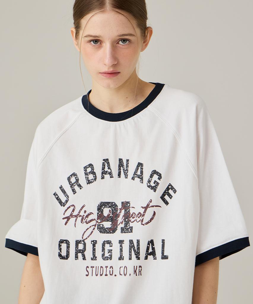 URBANAGE High Street Ringer Raglan Oversized Short Sleeve White