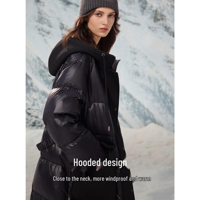 ELLE Women's Hooded White Duck Down Long Puffer Jacket
