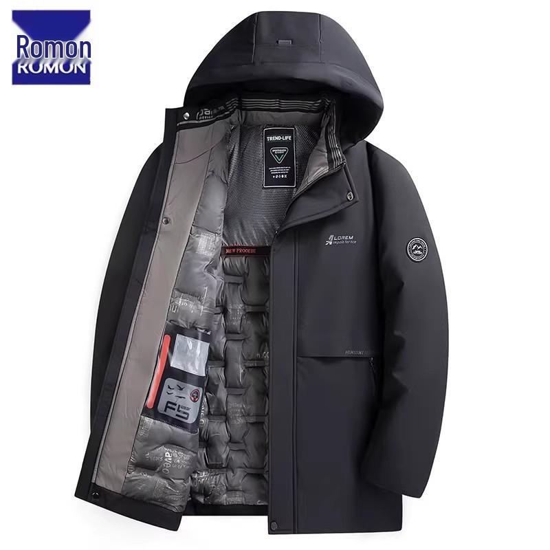 

Romon Men s Thickened Warm Hooded Winter Cotton Coat - 2025 New Graphene Mid-Aged Dad Jacket 185 cm 70-80 kg