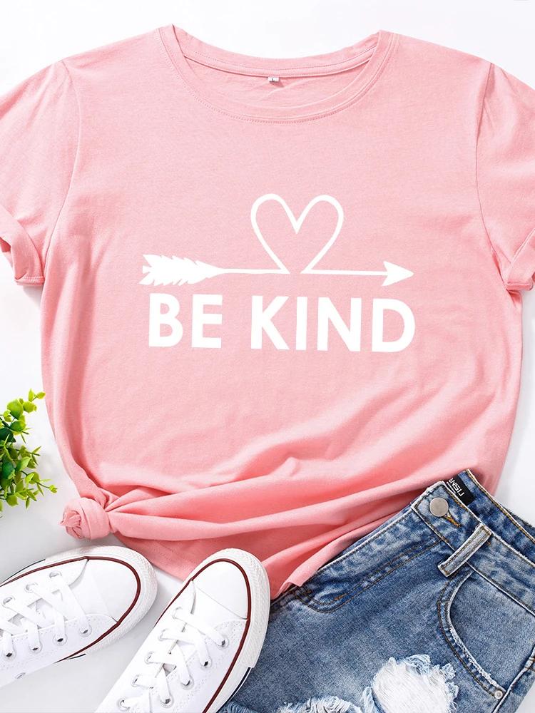 Be Kind Heart Print T Shirt Women Short Sleeve O Neck Loose Tshirt Summer Women Causal Tee Shirt Tops Camisetas Mujer