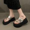 New summer sandals, small height, rhinestone flip-flop slippers