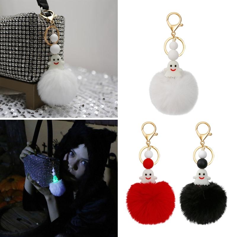 Halloween Keychain Luminous Cute Elf Plush Ball Keyring Spooky Decor Jewelry Accessory for Keys Backpack Car Party Decor