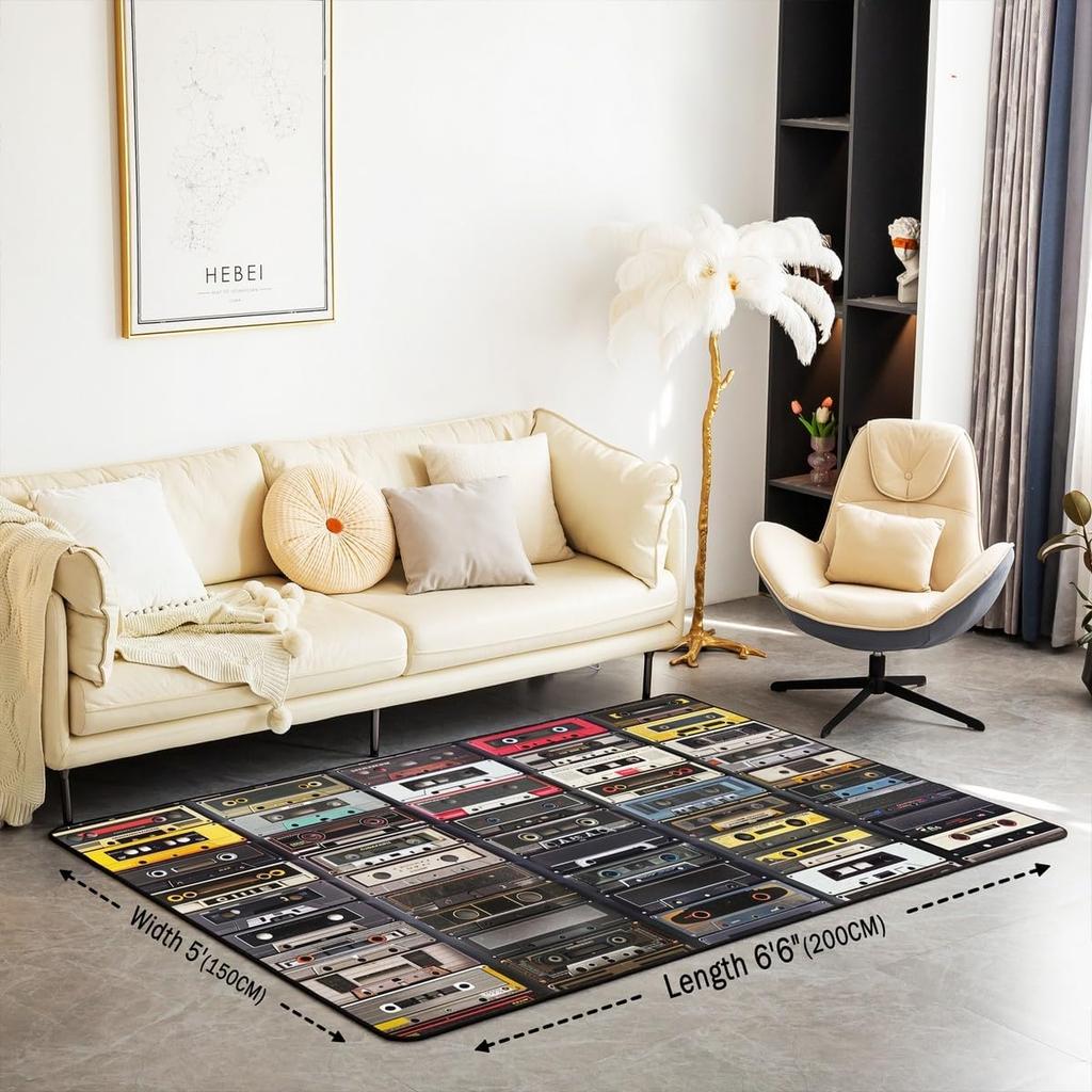 Erosebridal Vintage Radios Indoor Floor Mat Retro Music Tape Printed Carpet Cassette Music Playback Record Area Rug for Kids Boys Girls Teen