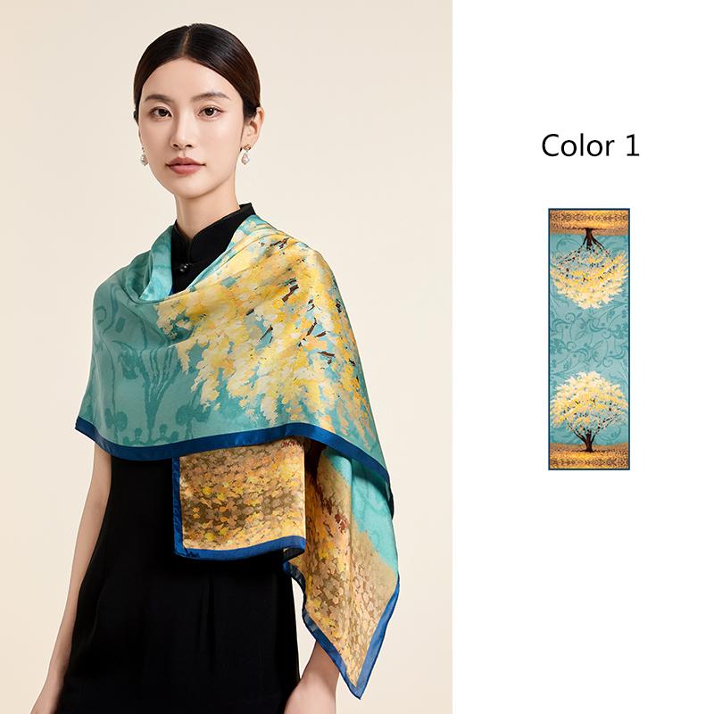 100% Real Silk Long Scarf Women Print Hangzhou Fashion Handkerchief Pure Silk Neckscarves Luxury Bufandas Silk Shawl