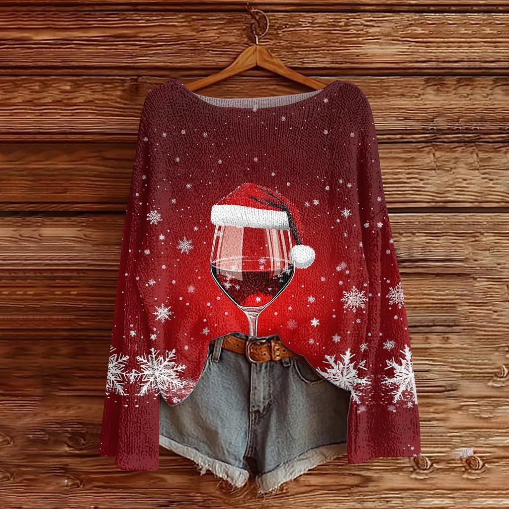 Women's Fashion Round Neck Long Sleeve Pullover Faux Sweater Knitted Pullover Top