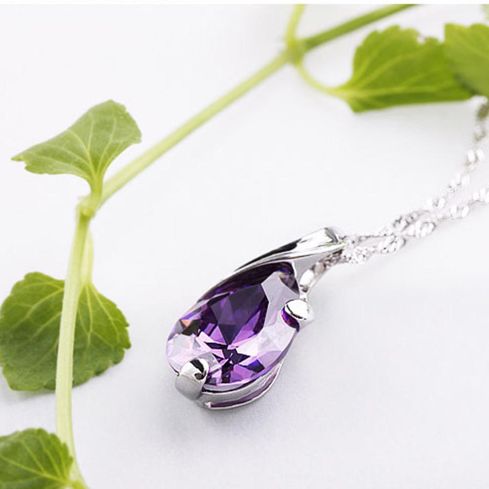 Wei Hua Guochao Purple Zircon Angel's Tear Pendant Necklace