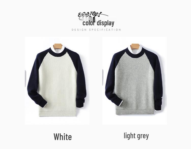 Herren Woll Pullover mit Farbblock und Rundhalsausschnitt - Dick, Locker, Lässig und Business Kaschmir Strick Basis-Schicht für Herbst & Winter.
