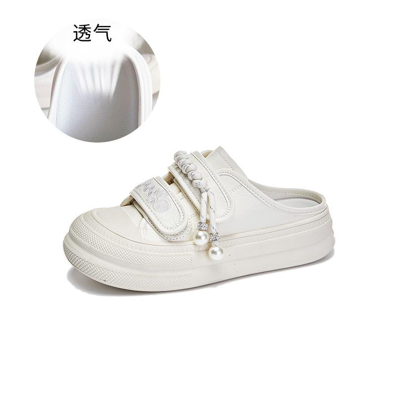 Velcro Bag Head Slippers Women's 2025 Summer New Outer Wear Big Head Half Drag Fashion Sandals Flat Bottom Versatile Women's Shoes