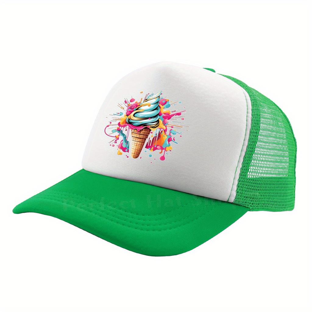 Colorful Ice Cream Trucker Hat Breathable Mesh Baseball Cap Summer Casual Adult Headwear Breathable