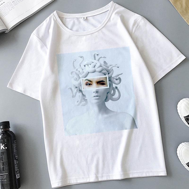 Snake Head Female Monster Medusa Printed T-shirt Summer Women's Casual White Female Tshirt Harajuku Vintage Fashion Tops T Shirt