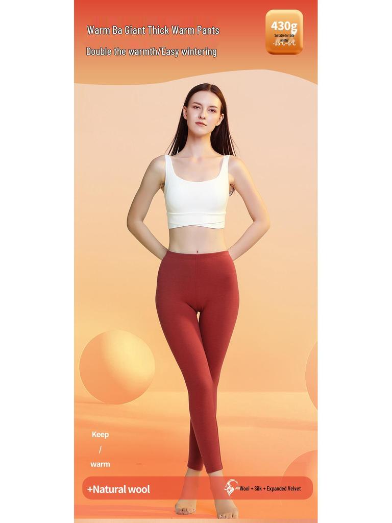 Extra Thick Silk Wool Fleece-Lined Women's Warm Leggings for Autumn/Winter
