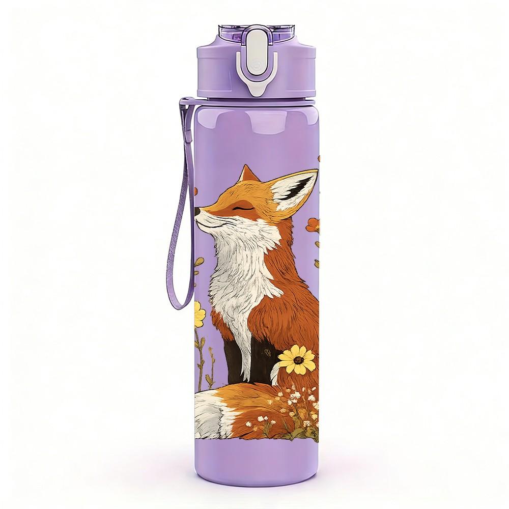 1PC Fox Family Autumn Forest Print 750ml Color Plastic Sports Water Bottle Leakproof Flip Straw Lid Suitable for Sports Office Home Use