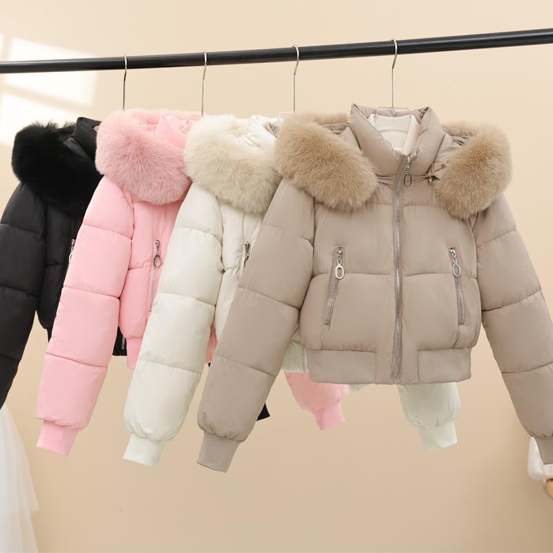 Modă Iarnă Femei Paltoane cu Glugă Guler din Blană Faux Groase Călduroase Parka Scurtă Jachete Largi pentru Femei