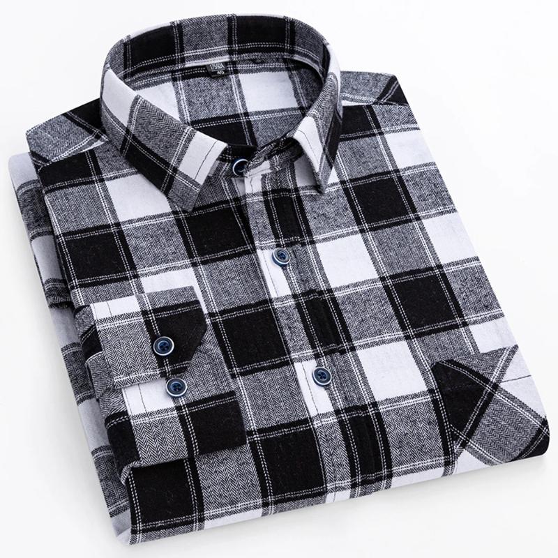 Plus Oversize 8xl Men's Flannel Shirts Men Long Sleeve Casual Comfortable Men's Plaid Shirt 100 Cotton Big Size Single Pocket