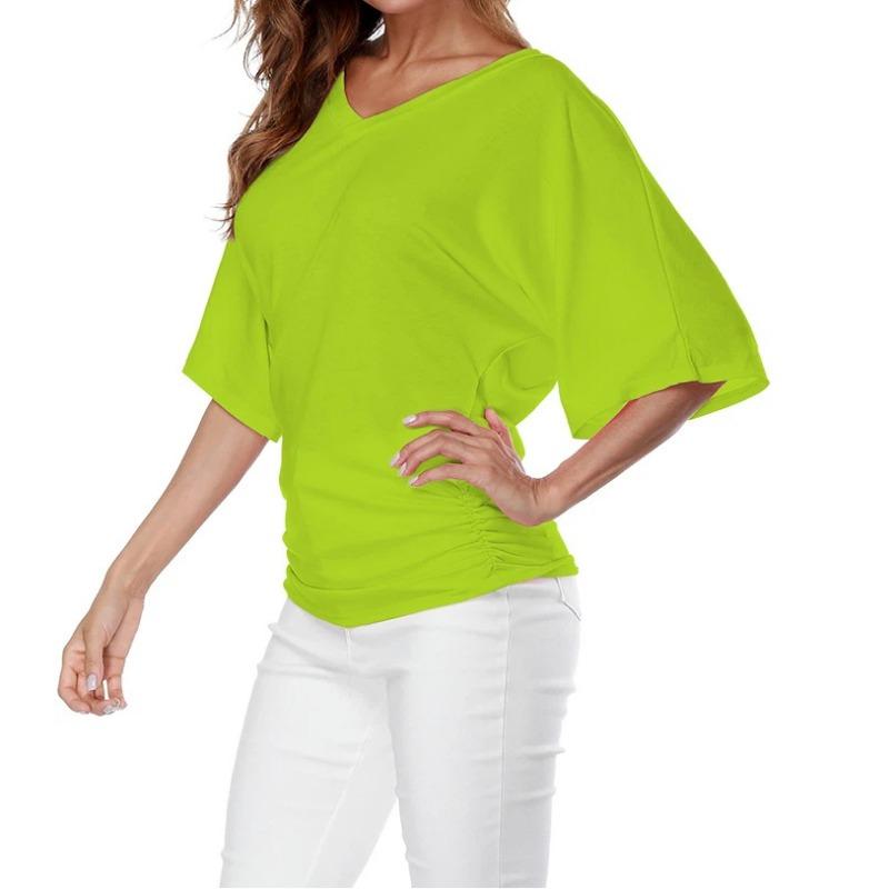 Sommer Neue Mode Damen Locker Fledermaus Kurzarm V-Ausschnitt T-Shirt Tops