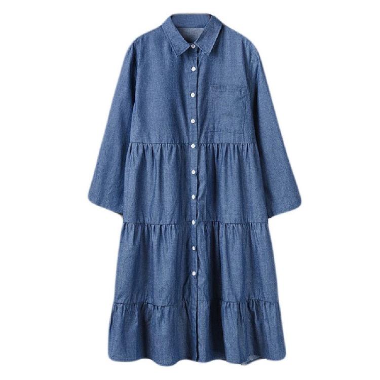 2023 European & American Trendy Women's Imitation Denim Mid-Length Dress