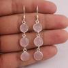 Solid 925 Sterling Silver Rose Quartz Gemstone Handmade Women Dangle Earrings Gift For Her