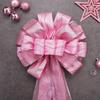 Christmas Tree Topper, 32x12 Inches Large Toppers Bow with Glitter Satin Mesh Streamer, Pink Christmas Tree Topper for Christmas Home Decoration