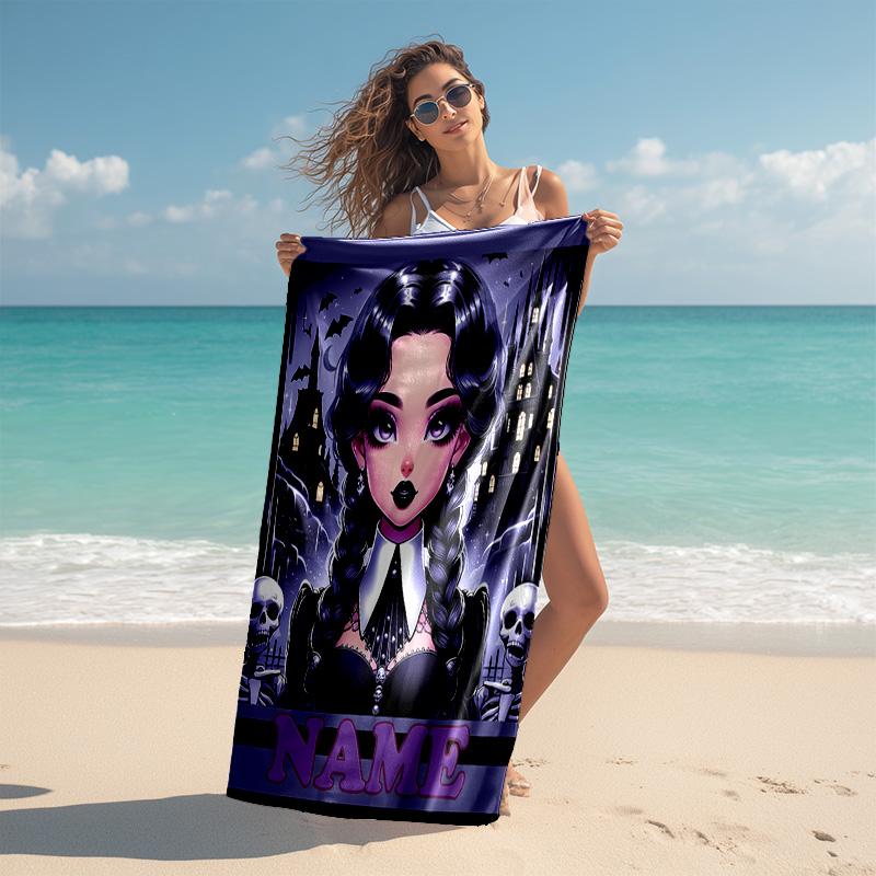 Personalized customized proof beach towel with Wednesday Addams pattern - soft, absorbent,quick-drying,perfect swimming,camping&bathing
